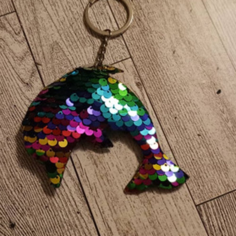 Sequin multicolored dolphin sparkling keychain